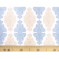 Ткань Gütermann Portofino (голубой и бежевый ажурный узор на белом) 