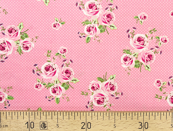Ткань Gütermann Summer Loft (розы на розовом/белый мелкий горох) 