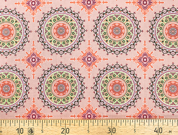 Ткань Gütermann Marrakesch (дымчато-розовый/салатовая мандала) 