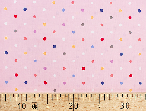 Ткань Gütermann Circus (разноцветный горошек на розовом) 