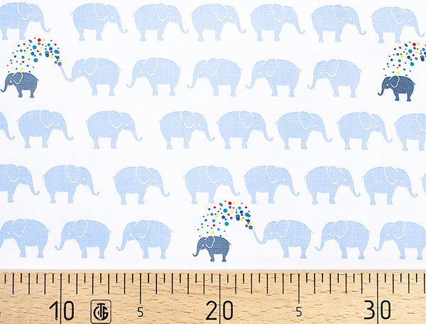 Ткань Gütermann Circus (голубые слоны на белом) 