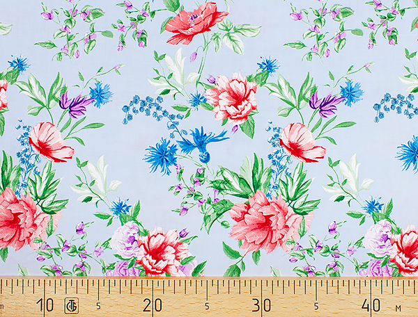 Ткань Gütermann Blooms (крупные букеты цветов на голубом) 