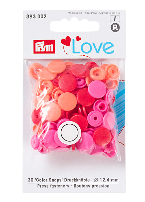 Кнопки Prym Love  "Color Snaps" круглые красные, оранжевые, розовые 