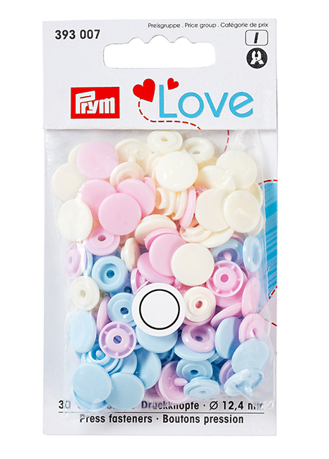 Кнопки Prym Love  "Color Snaps" круглые розовые, голубые, жемчужные 