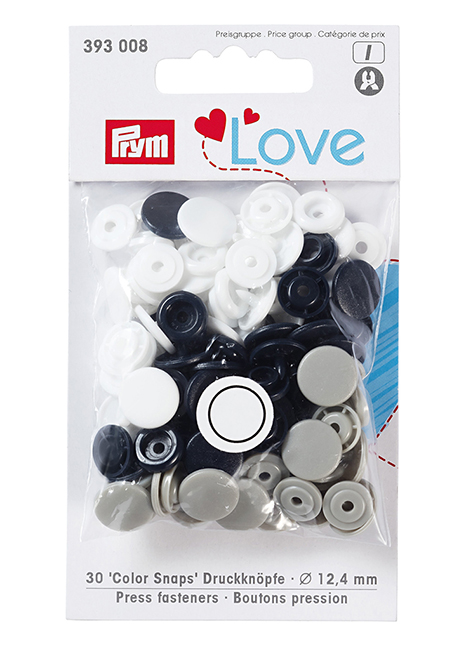 Кнопки Prym Love  "Color Snaps" круглые серые, белые, темно-синие 