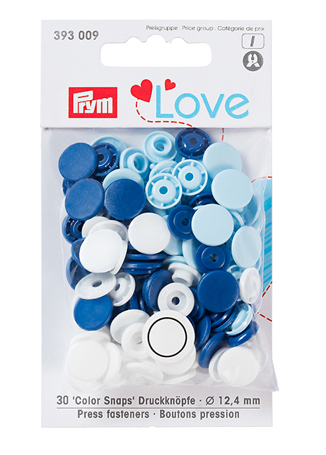 Кнопки Prym Love  "Color Snaps" круглые белые, голубые, синие 