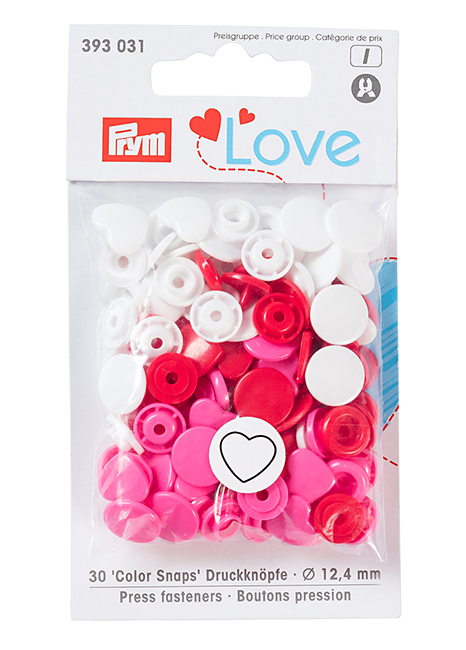 Кнопки Prym Love  "Color Snaps" сердце белое, красное, розовое 