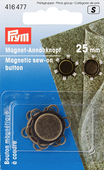 Магнитная пришивная кнопка 25мм цвет состаренной латуни 
