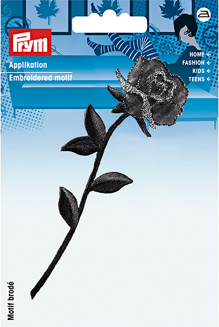 Аппликация Роза со стеблем, черный 