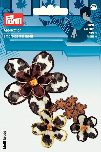 Аппликация Цветы коричневые принт 10х6см 