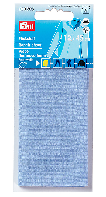 Ткань термоклеевая (хлопок) для заплаток 12x45cм голубая 