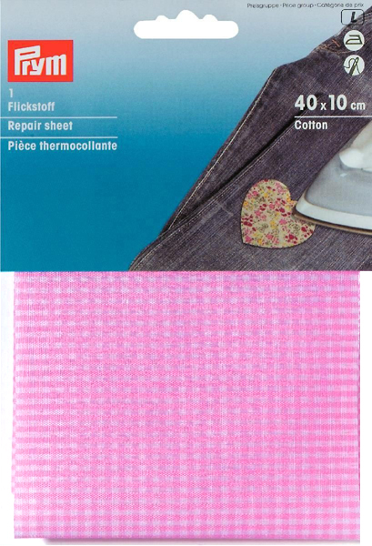 Ткань термоклеевая (хлопок) для заплаток 40х10 см клетка розовый/белый 