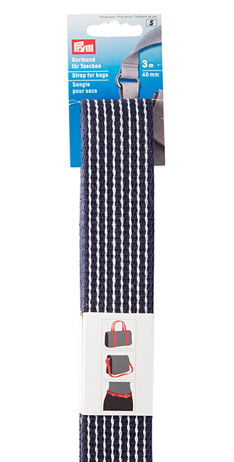 Лента-ремень для сумок 40мм х 3м синяя с белыми полосами 
