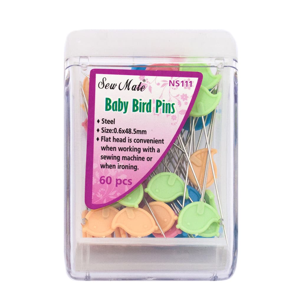 Булавки для квилтинга SewMate с пластиковыми головками в виде птичек (60шт)