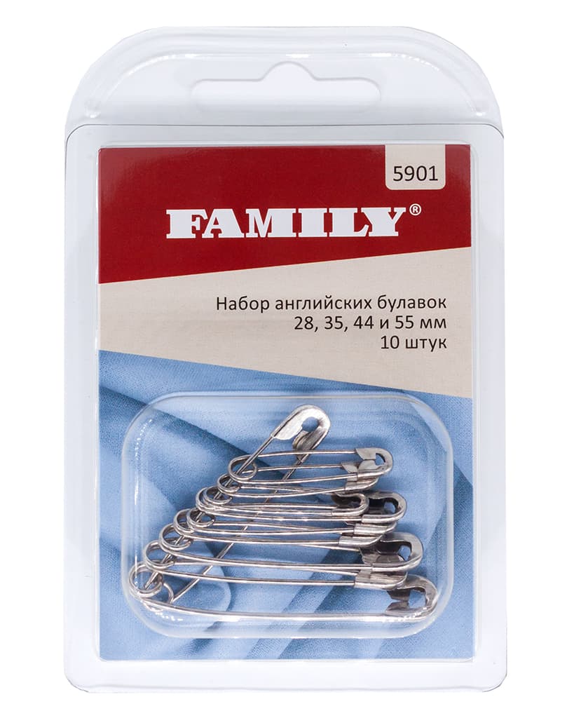 Набор английских булавок 28/35/44/55мм, 10 шт