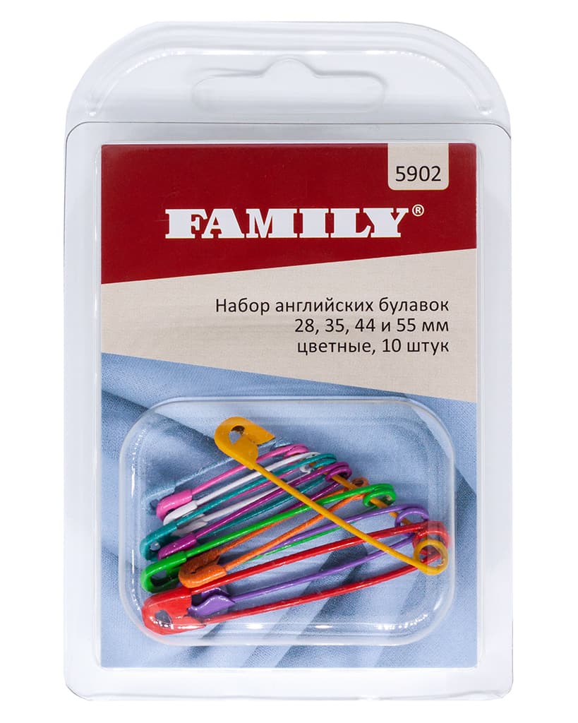 Набор английских булавок 28/35/44/55мм, цветные, 10 шт