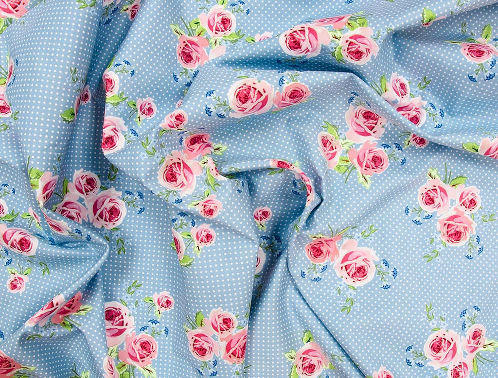 Ткань Gütermann Summer Loft (розы на голубом/белый мелкий горох) - №1