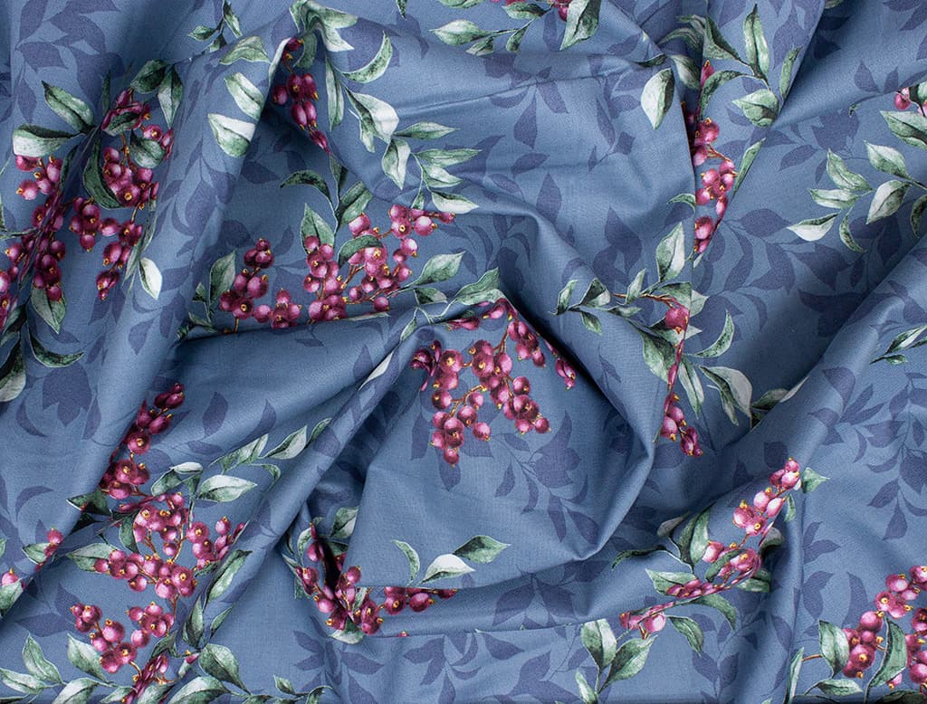 Ткань Gütermann Good Vibes (ягоды на серо-голубом) - №1