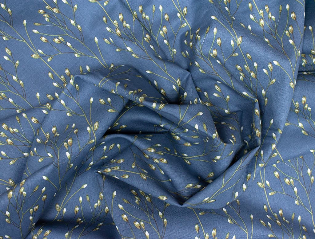 Ткань Gütermann Good Vibes (веточки с бутонами на серо-голубом) - №1