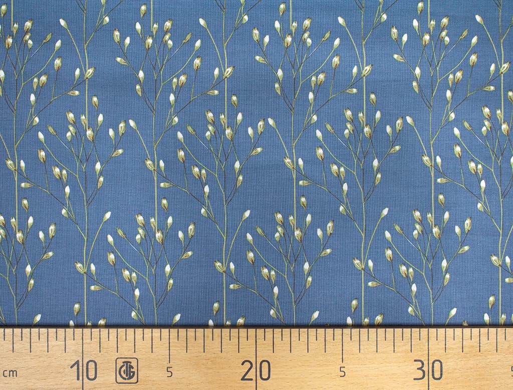 Ткань Gütermann Good Vibes (веточки с бутонами на серо-голубом)