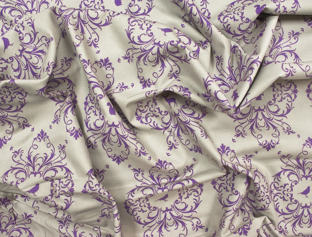 Ткань Gütermann French Cottage (сиреневые животные в орнаменте на серо-бежевом) - №1