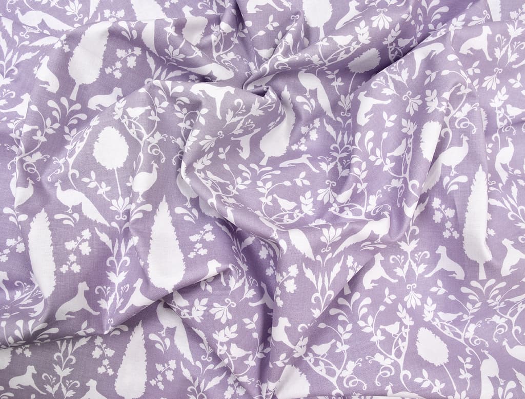 Ткань Gütermann Notting Hill (сиреневый/белые растения и животные) - №1