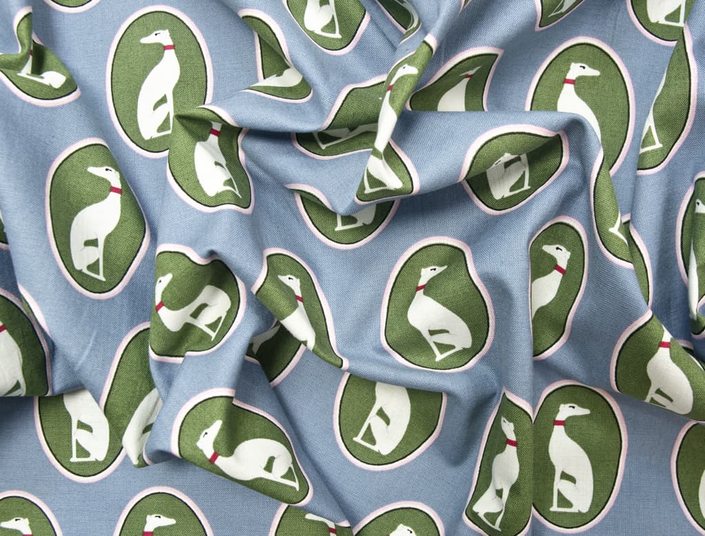 Ткань Gütermann Fenton House (голубой/собака в рамке) - №1