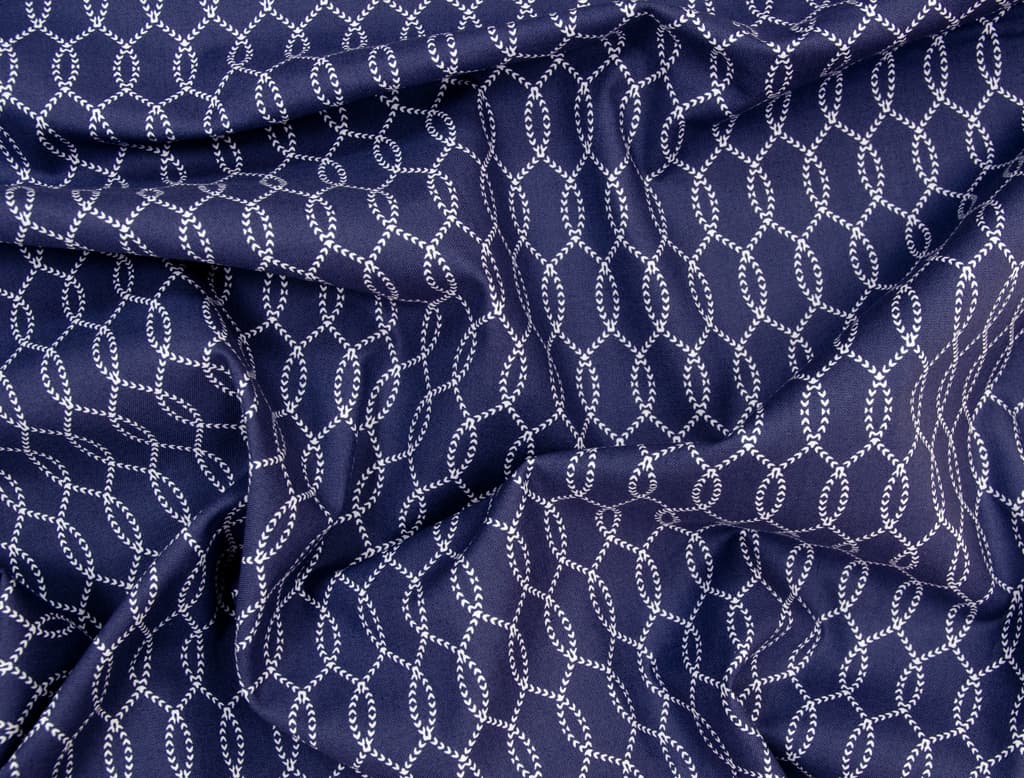 Ткань Gütermann Long Island (синий/ажурный белый рисунок) - №1