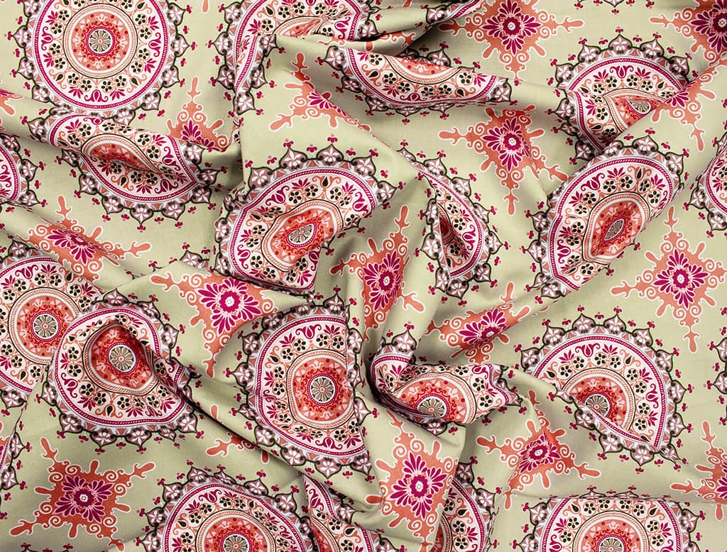 Ткань Gütermann Marrakesch (оливковый/розовая мандала) - №1