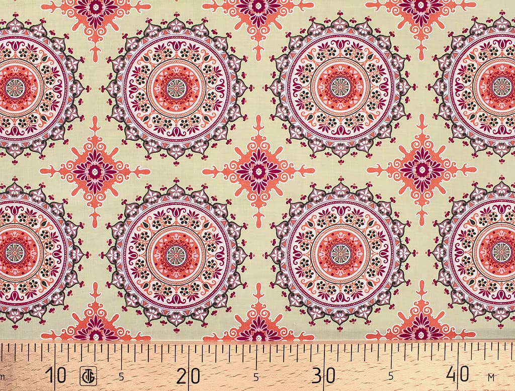Ткань Gütermann Marrakesch (оливковый/розовая мандала)