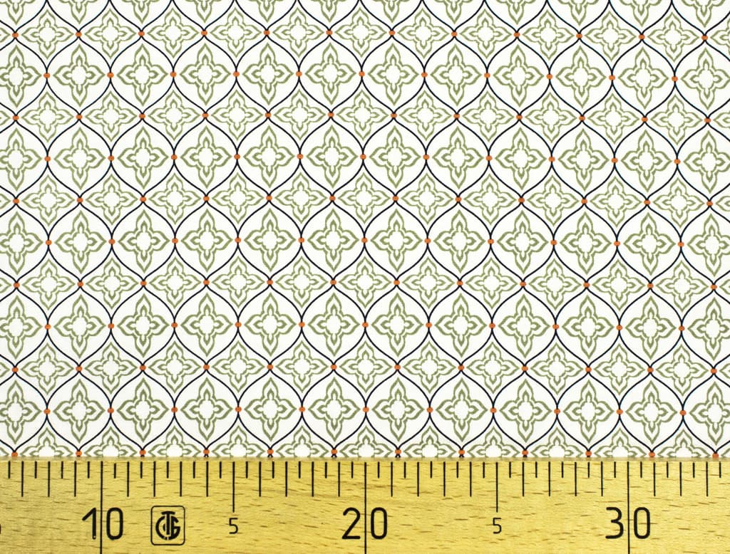 Ткань Gütermann Marrakesch (оливковый восточный ромбовидный узор на белом)