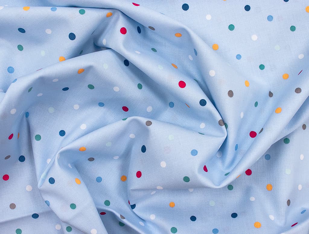Ткань Gütermann Circus (разноцветный горошек на голубом) - №1