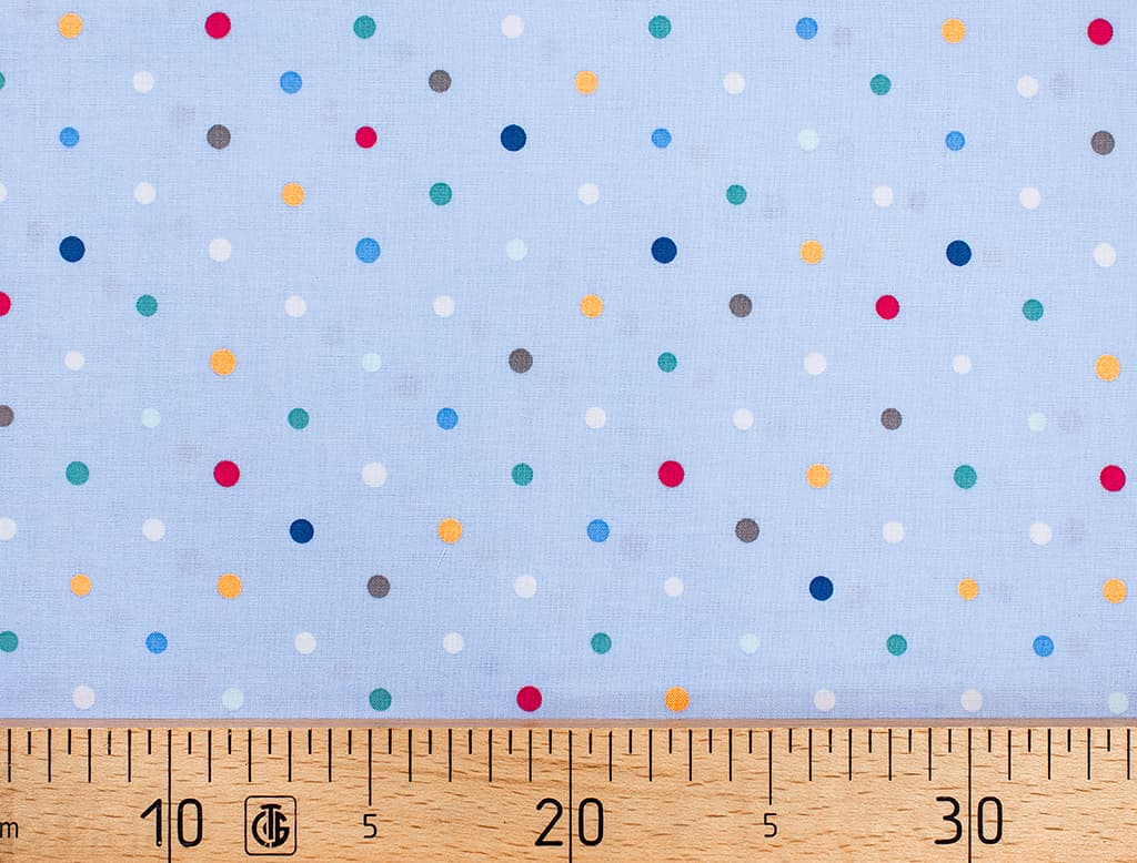 Ткань Gütermann Circus (разноцветный горошек на голубом)