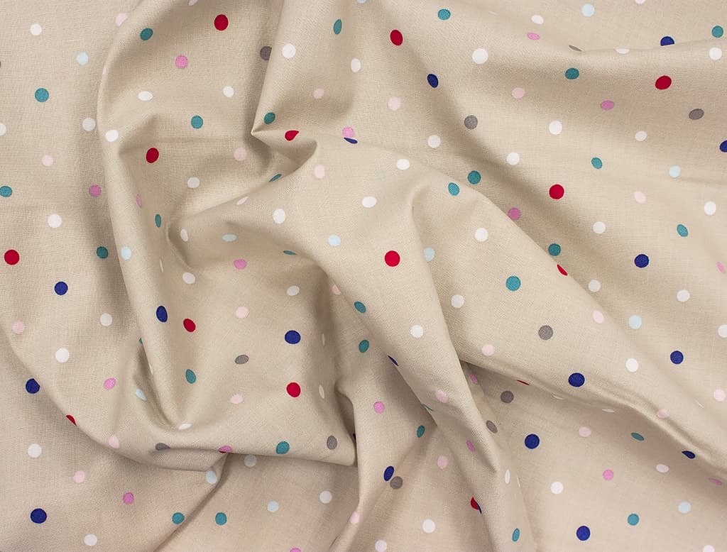 Ткань Gütermann Circus (разноцветный горошек на бежевом) - №1