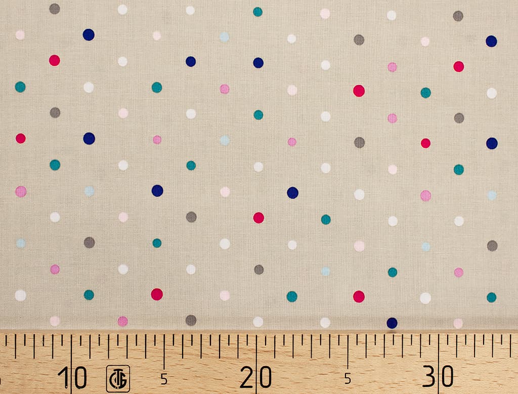 Ткань Gütermann Circus (разноцветный горошек на бежевом)