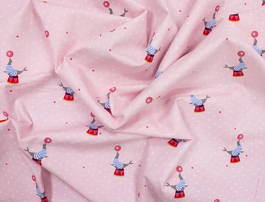 Ткань Gütermann Circus (морской котик на розовом) - №1
