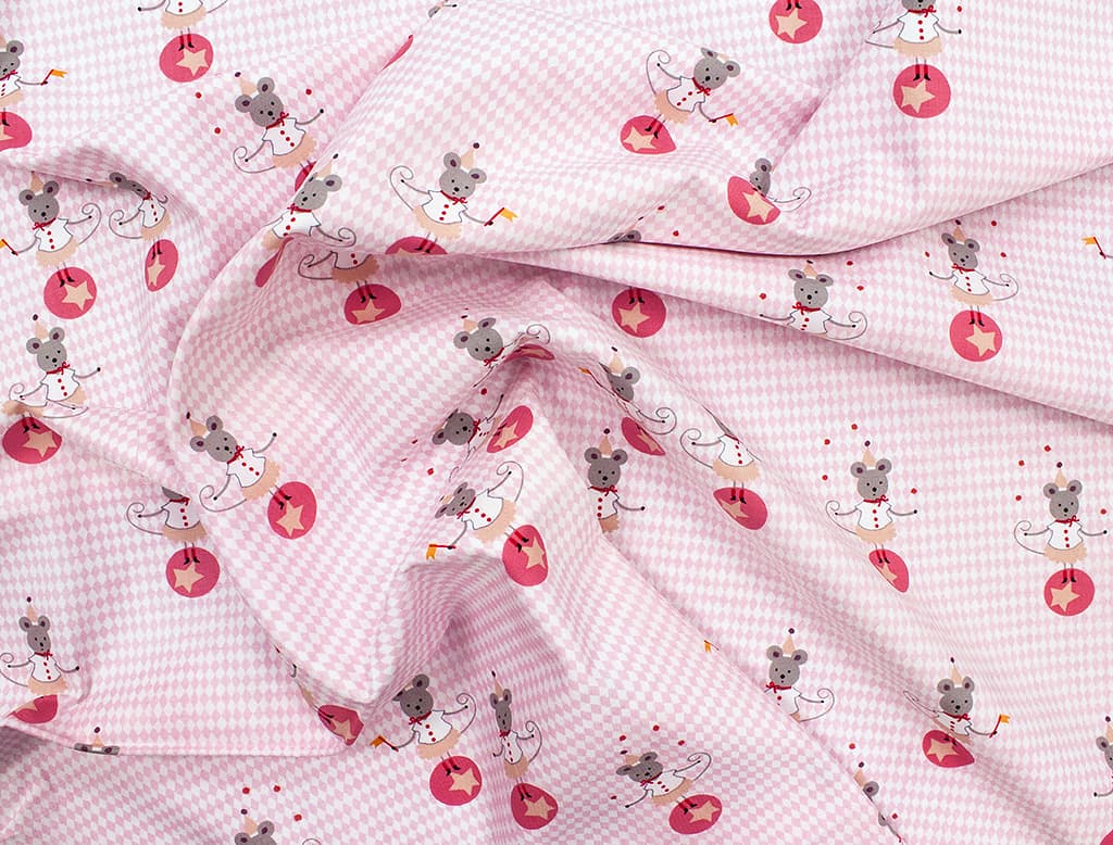 Ткань Gütermann Circus (мышка на шаре на розовом) - №1
