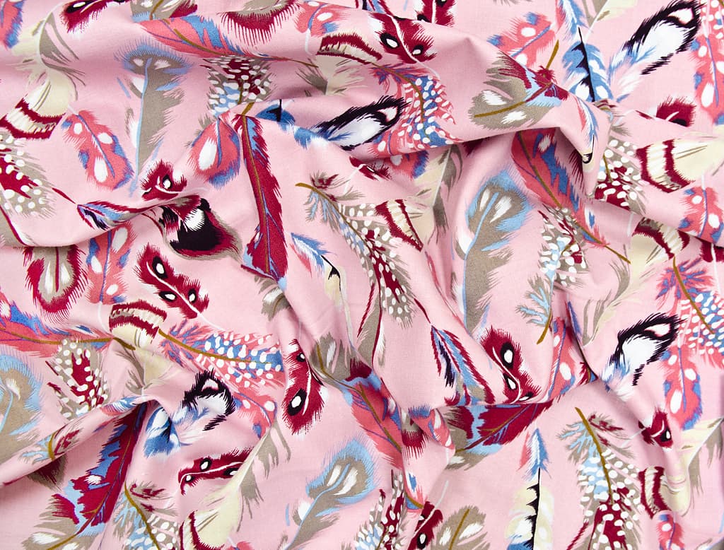 Ткань Gütermann Portofino (розовый/разноцветные перья) - №1