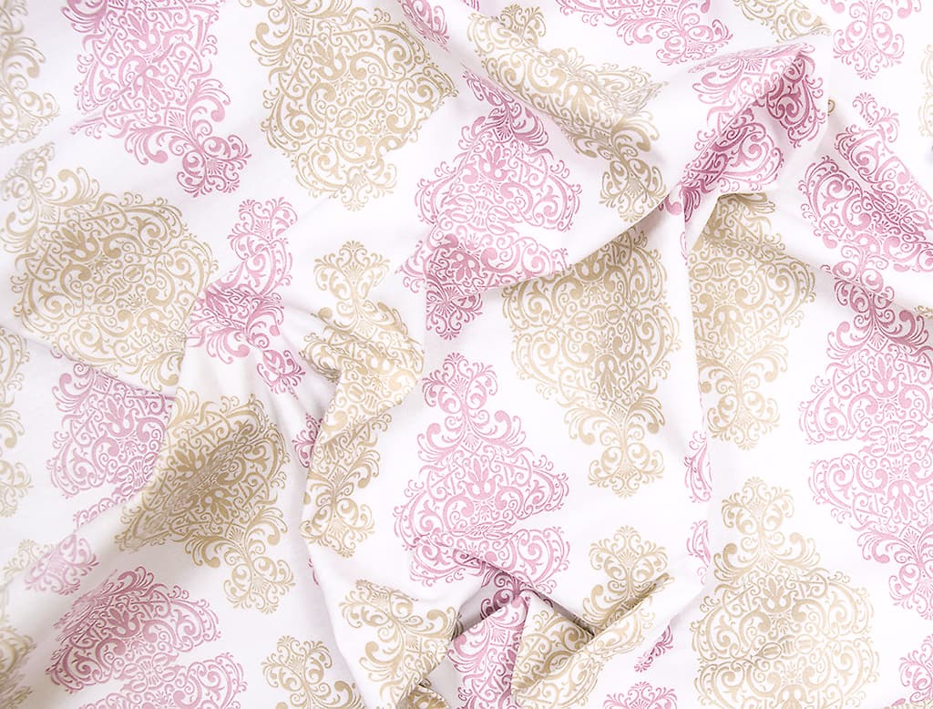 Ткань Gütermann Portofino (розовый и бежевый ажурный узор на белом) - №1