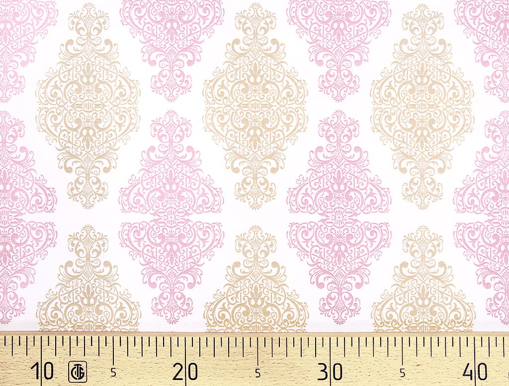 Ткань Gütermann Portofino (розовый и бежевый ажурный узор на белом)