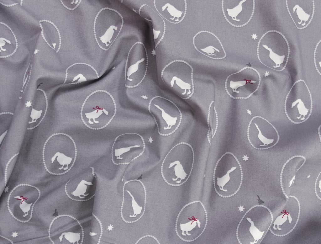 Ткань Gütermann Little Friends (серый/белый гусь) - №1
