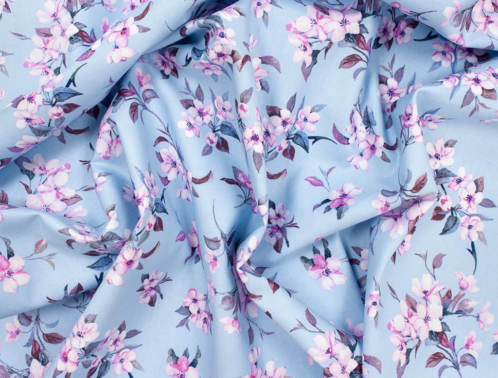 Ткань Gütermann Blooms (веточки с мелкими цветами на голубом) - №1