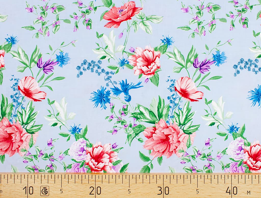 Ткань Gütermann Blooms (крупные букеты цветов на голубом)