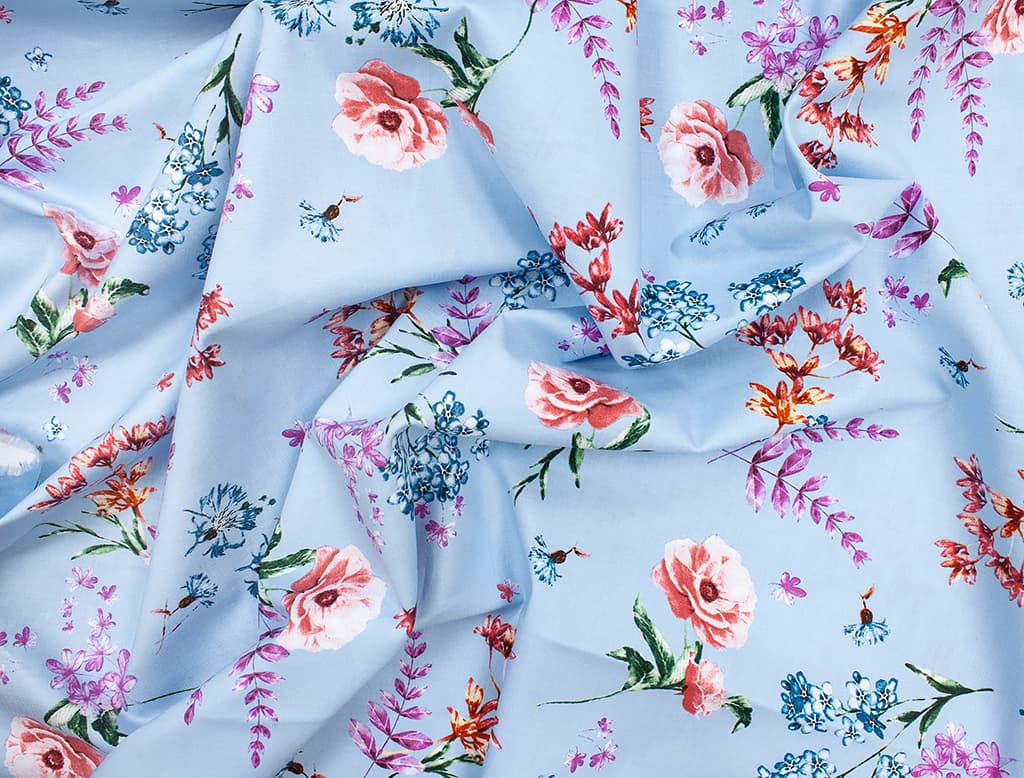 Ткань Gütermann Blooms (разнообразные цветы на голубом) - №1