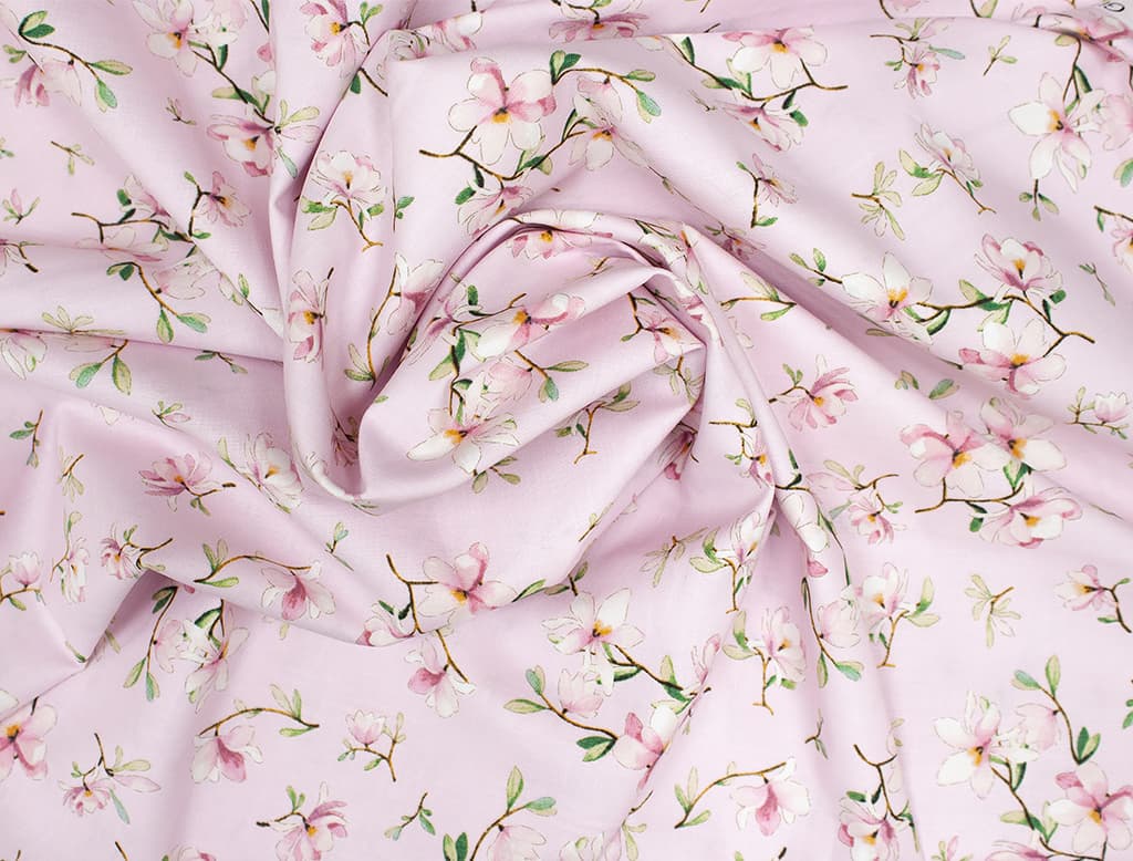 Ткань Gütermann Cosy Mood (веточки с цветами на розовом) - №1