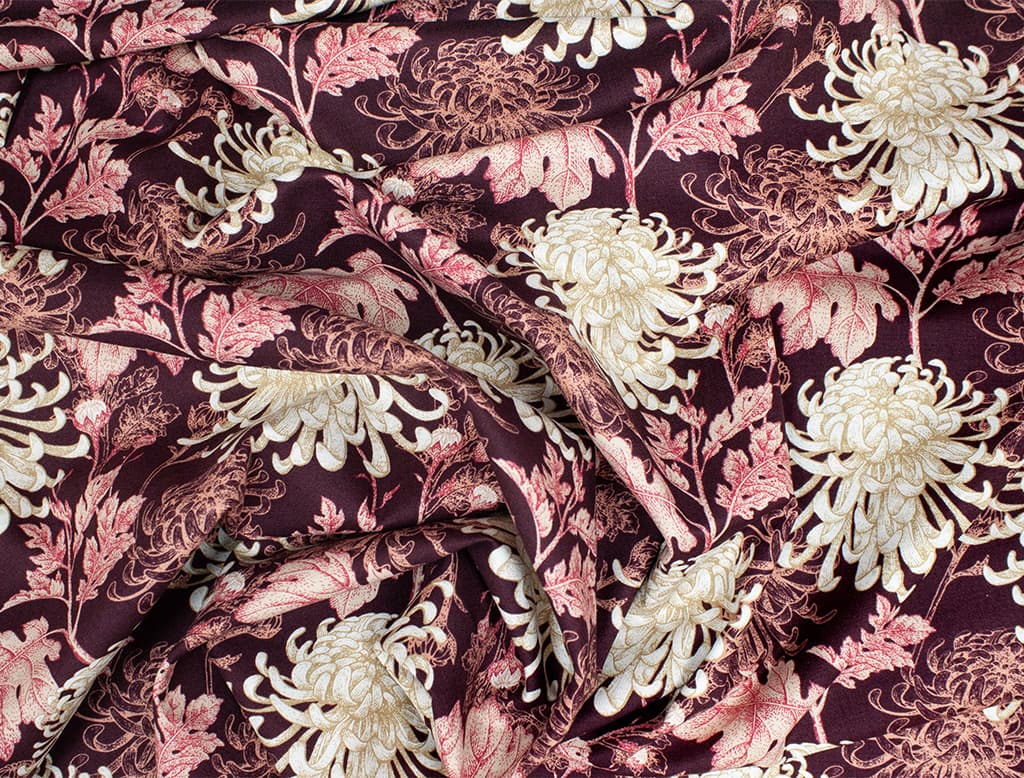 Ткань Gütermann Elegant Spirit (хризантемы на бордовом) - №1