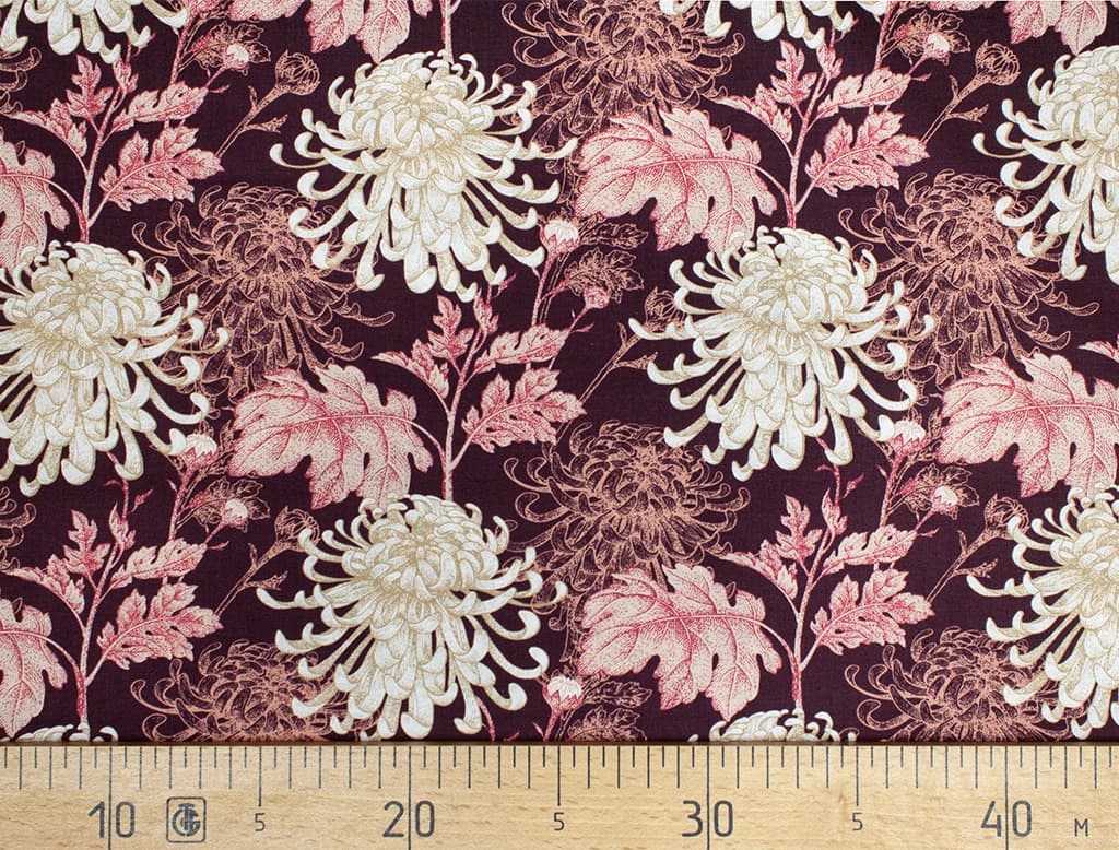 Ткань Gütermann Elegant Spirit (хризантемы на бордовом)