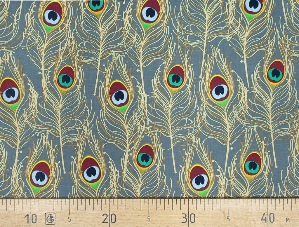 Ткань Gütermann Elegant Spirit (перья павлина на сером)