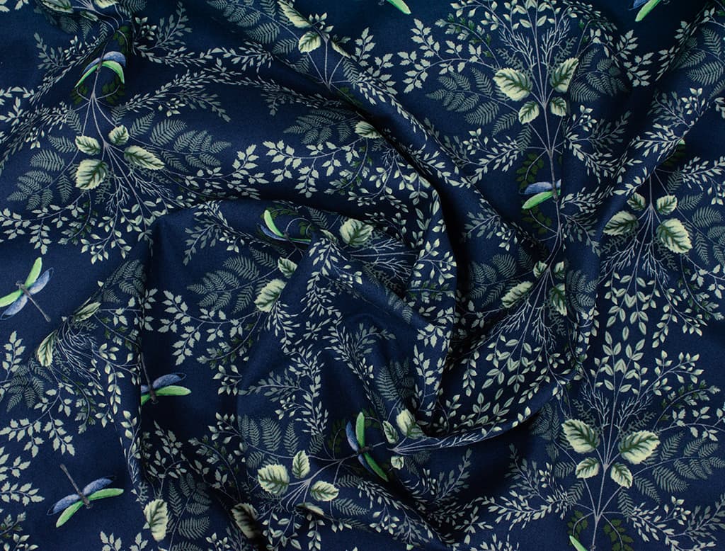 Ткань Gütermann Natural Beauty (цветы и стрекозы на темно-синем) - №1
