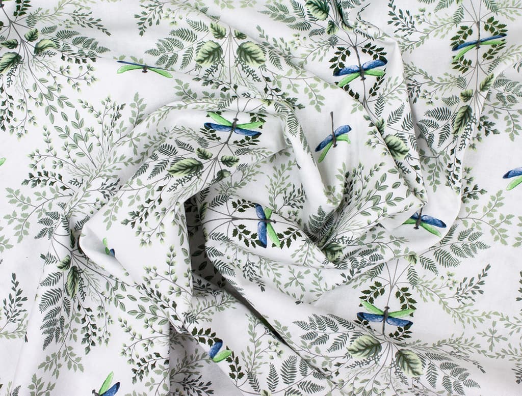 Ткань Gütermann Natural Beauty (цветы и стрекозы на белом) - №1